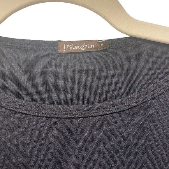 J. McLaughlin Black Herringbone Stretch Bell Catalina Cloth Blouse Women’s Small - Picture 2 of 4